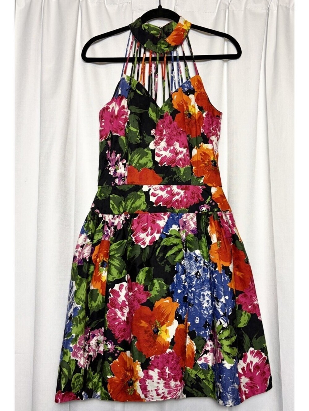 Lillie Rubin Vintage 1980s Multicolor Floral Halter Dress Tulip Skirt Size Small